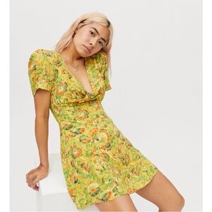 Urban Outfitters Yellow Floral Puff Sleeve Mini Dress
